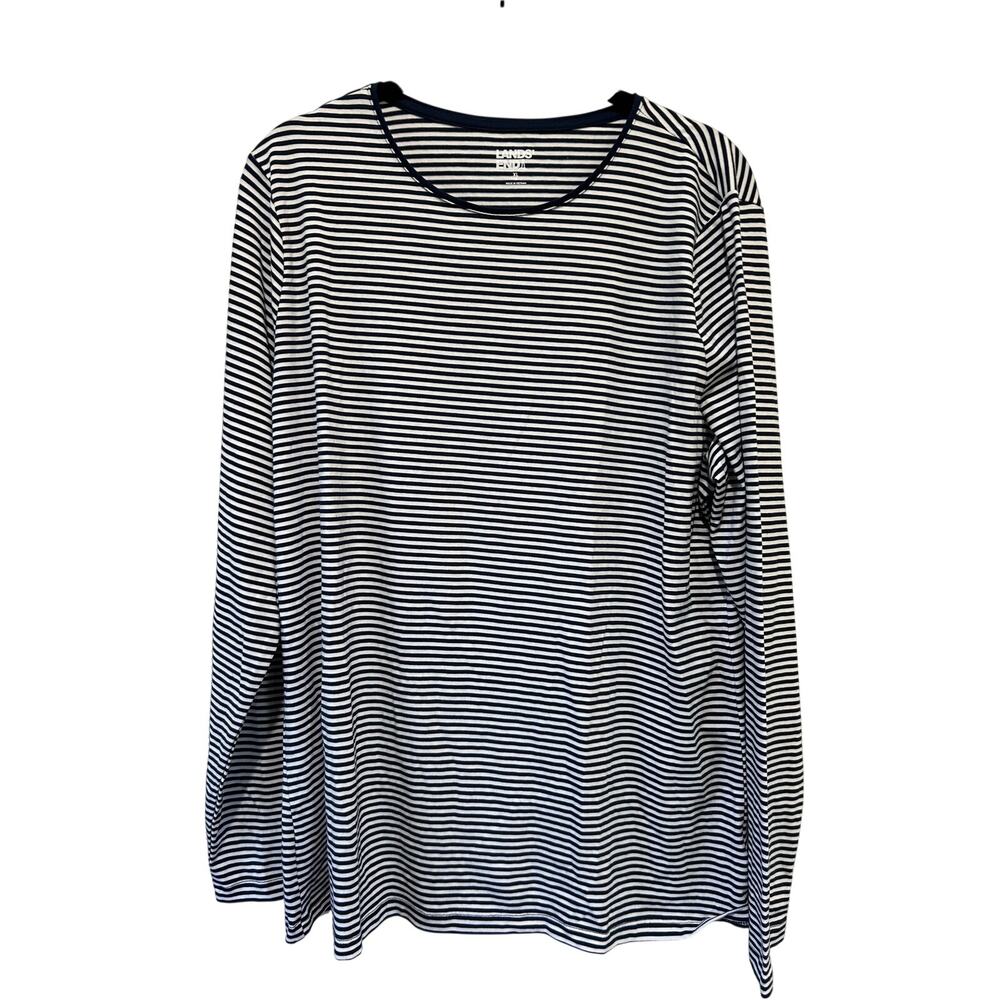 Lands End blue white striped t shirt size XL long sleeve nautical